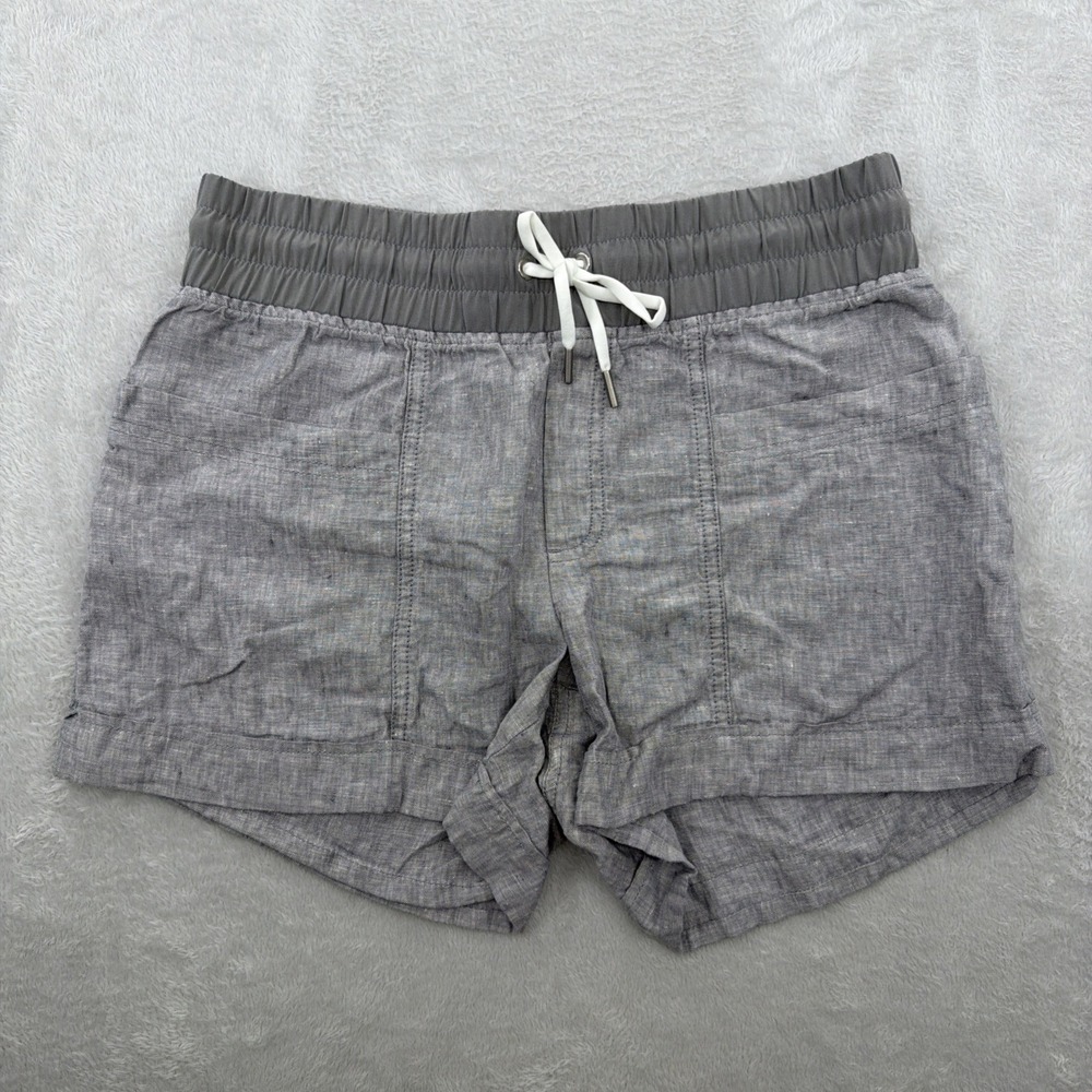 Athleta Shorts Womens 6 Medium Gray Linen Elastic Waist Chino 4" Inseam Pockets